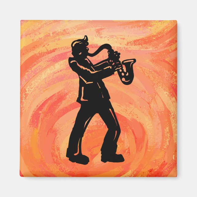 Imán Noches de boogie de Nueva York Naranja saxofón (Frente)