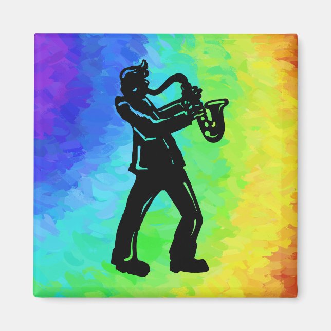 Imán Noches de boogie en Nueva York Arcoiris saxofón (Frente)