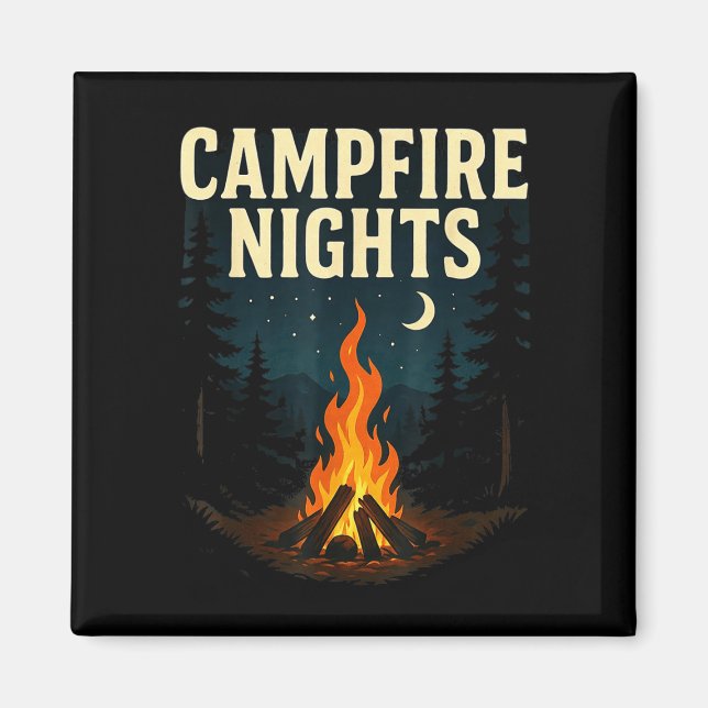 Imán Noches de hoguera acampando bosque montañas  (Frente)
