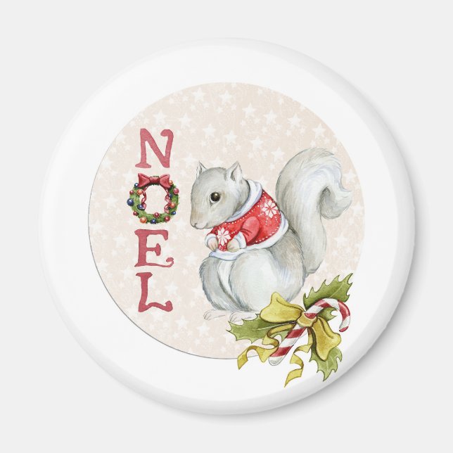 Imán Noel Squirrel Round (Frente)