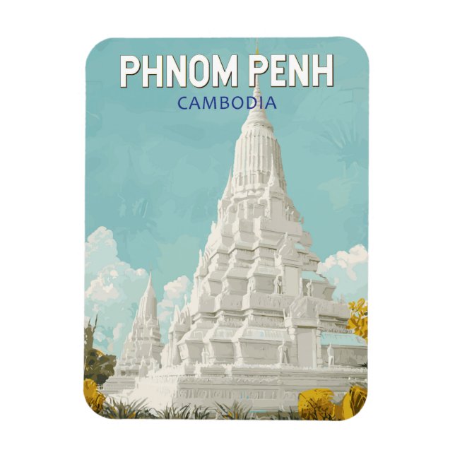 Imán Nom Pen Ilustracion Camboya Retro de arte de viaje (Vertical)
