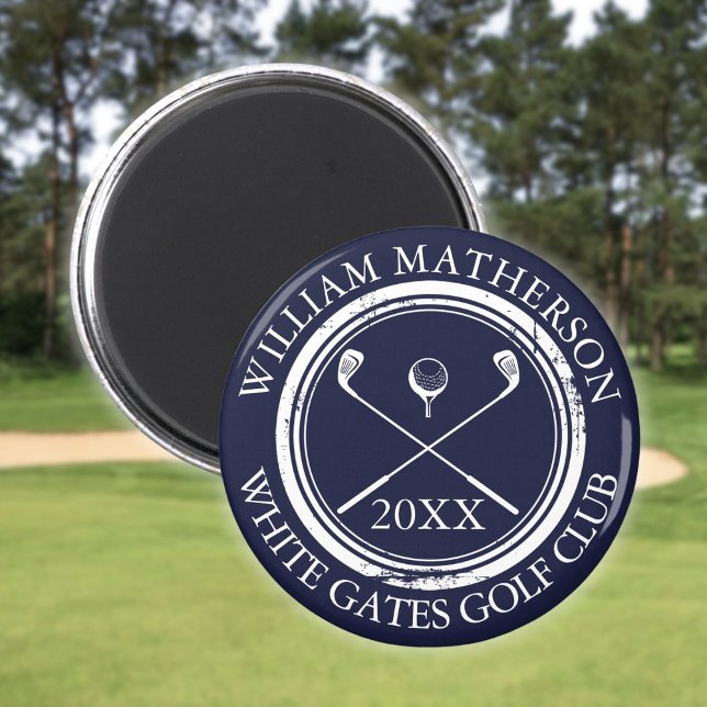 Imán Nombre Azul Marino y Nombre del Club Fecha (Navy Blue Name And Club Name Date Magnet)