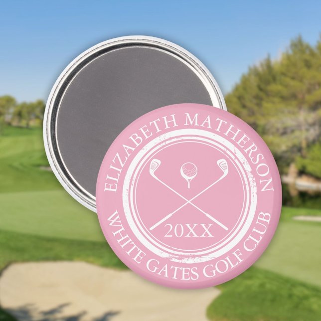 Imán Nombre Bonito Rosa y Fecha del Nombre del Club (Pretty Pink Name And Club Name Date Magnet)