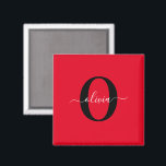 Imán Nombre con letra de monograma personalizada Rojo N<br><div class="desc">Este elegante monograma y diseño de nombre con letra elegante se puede regalar como regalo para un cumpleaños, boda, ducha de novia, aniversario, Día de la Madre o cualquier ocasión. Se puede personalizar con la inicial y el nombre de la persona. Puede cambiar la fuente, el color de la fuente,...</div>