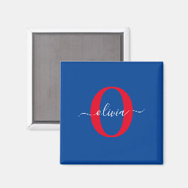 Imán Nombre con Letra Personalizada en Azul Blanco y Ro