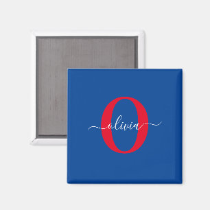 Imán Nombre con Letra Personalizada en Azul Blanco y Ro