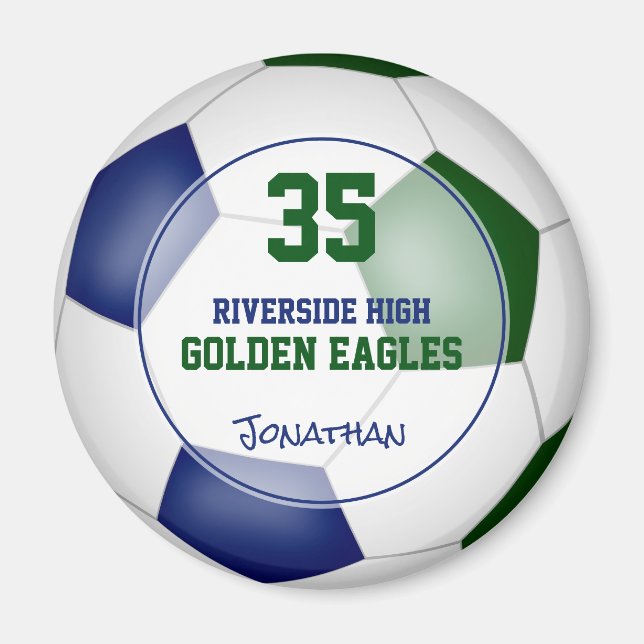 Imán nombre de atleta del equipo de fútbol azul verde (Frente)