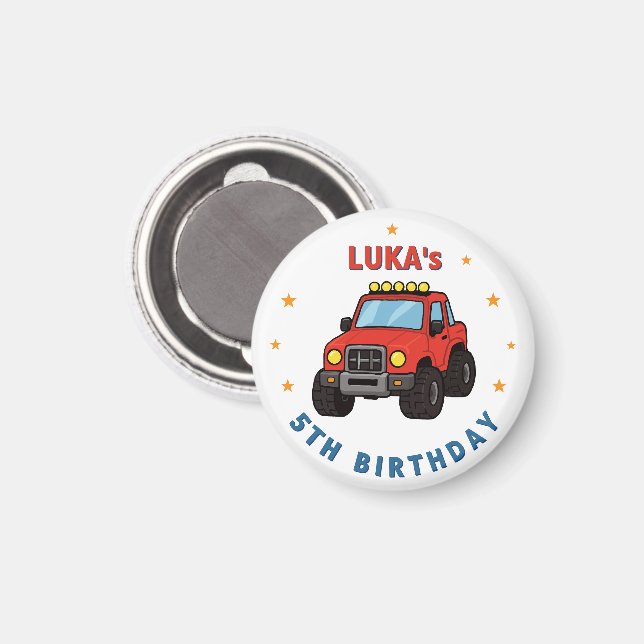 Imán Nombre de Camión Monstruo Edad Cumpleaños Fiesta (Anverso/Reverso)