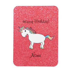 Imán Nombre de cumpleaños unicornio purpurina rosa clar