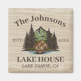 Imán Nombre de familia con tema de madera de Lake House
