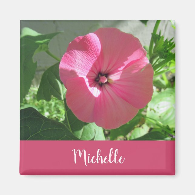 Imán Nombre de foto de flor rosa hermosa  (Frente)