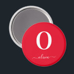 Imán Nombre De Guión Monograma Personalizado Rojo Y Bla<br><div class="desc">Este elegante diseño de un monograma y un elegante guión se puede dar como regalo para un cumpleaños,  un favor de boda,  una ducha de novia o cualquier ocasión. Se puede personalizar con el nombre y la inicial de la persona.</div>