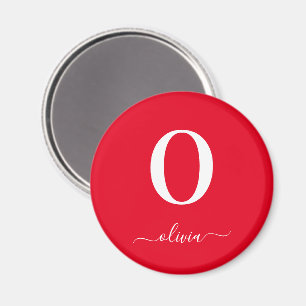 Imán Nombre De Guión Monograma Personalizado Rojo Y Bla