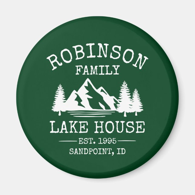 Imán Nombre de la familia Lake House Trees Forest Green (Frente)