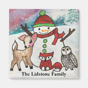 Imán Nombre de la familia Snowman Animals Woodland