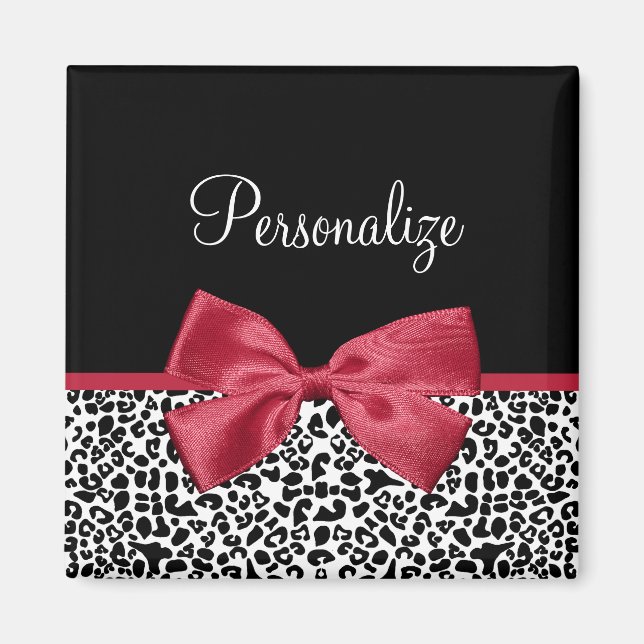 Imán Nombre de lazo rojo de leopardo (Frente)