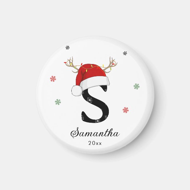 Imán Nombre de letra Santa Hat | Monograma | Personaliz (Frente)