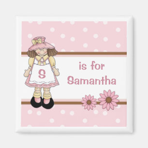 Imán Nombre de niño personalizado del punto rosado de