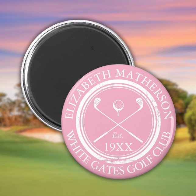 Imán Nombre de palo de golf rosa personalizado (Personalized Pink Golf Club Name Magnet)