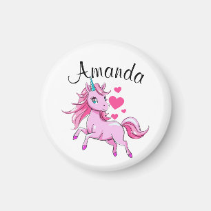 Imán Nombre del Chica Unicornio de saltos rosados vibra