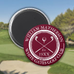 Imán Nombre del club de golf personalizado Borgoña<br><div class="desc">Estos imanes de golf de color azul marino, con sus clásicos clubes de golf cruzados, su diseño de baloncesto de golf y su antiguo borde con efecto sello, son ideales para todos los clubes de golf y miembros del club. Personalice con el nombre del socio del club, el nombre del...</div>