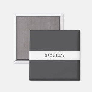 Imán Nombre elegante y monograma   Gris oscuro y claro