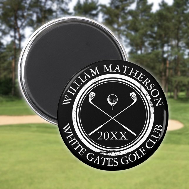 Imán Nombre en blanco y negro y fecha de nombre del clu (Black and White Name And Club Name Date Magnet)