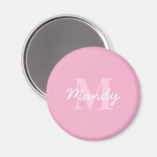 Imán Nombre en cursiva lindo y monograma Rosa