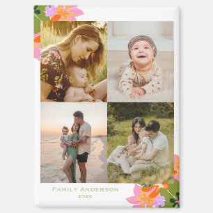 Imán Nombre familia collage floral lindo de 4 fotos