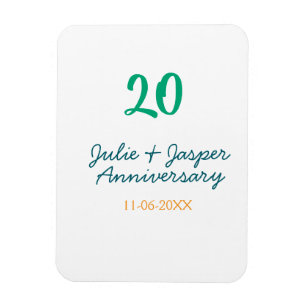 Imán nombre fecha aniversario 20 verde azul naranja 