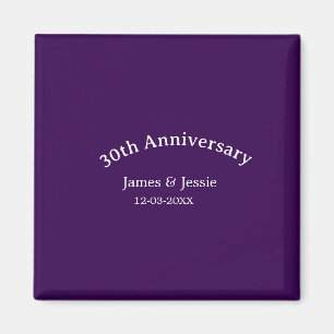 Imán nombre fecha aniversario de bodas 30 simple púrpur