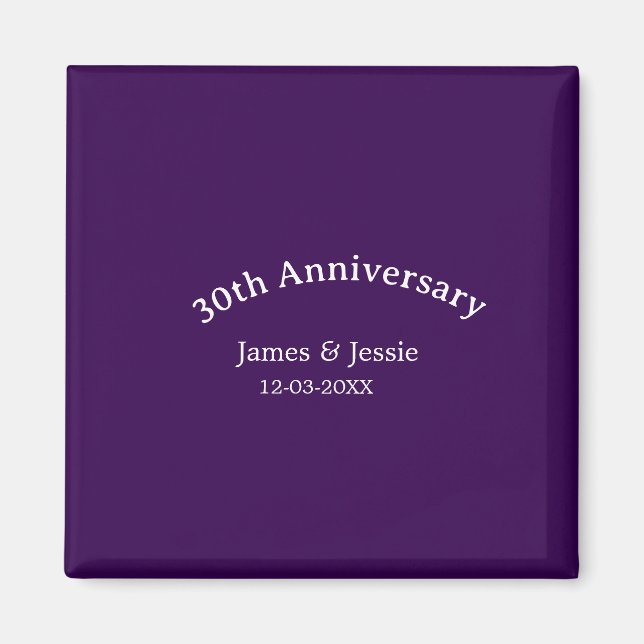 Imán nombre fecha aniversario de bodas 30 simple púrpur (Frente)