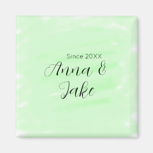 Imán Nombre fecha bodas pareja verde acuarela pastel l