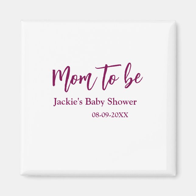 Imán nombre fecha de la ducha de bebé futura mamá rosa  (Frente)