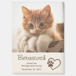 Imán Nombre Fecha Foto de Nueva Adopción de Gato Huella