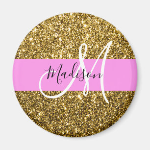 Imán Nombre Monograma con Brillo de Rosa y Oro Glam