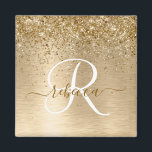 Imán Nombre Monograma de Metal Brillante Dorado<br><div class="desc">Personaliza fácilmente este imán de diseño chic y moderno con hermoso brillo dorado sobre un fondo metálico dorado bruñido.</div>