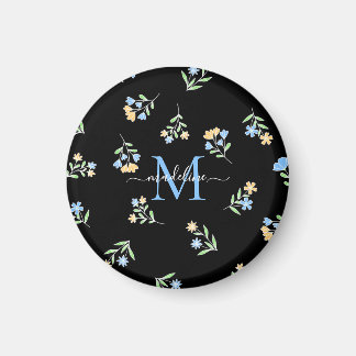 Imán Nombre monogramado y amarillo azul inicial