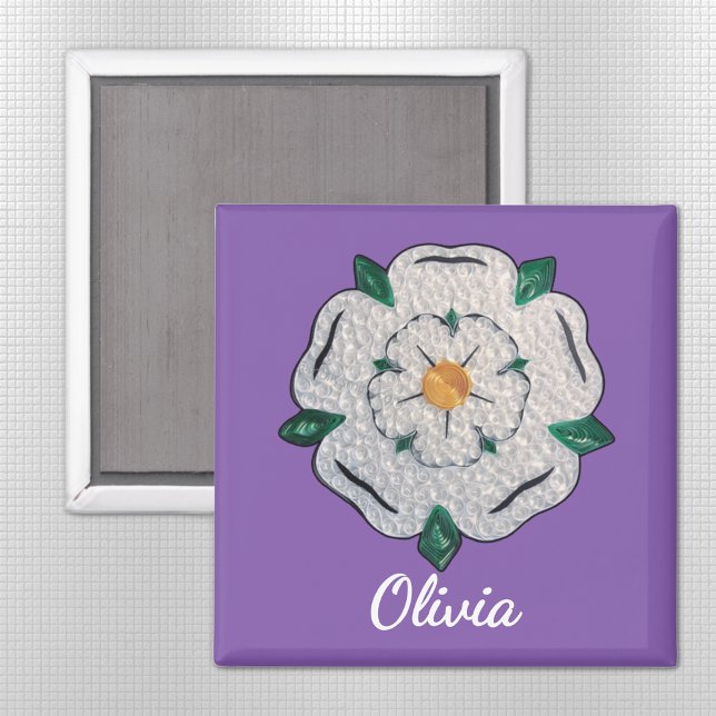 Imán Nombre, papel Quilled Yorkshire White Rose 2-in (Subido por el creador)