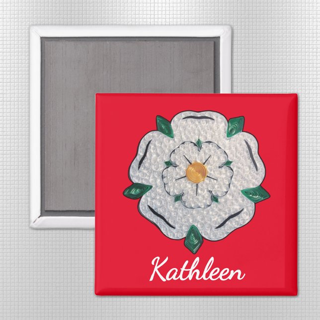 Imán Nombre, papel Quilled Yorkshire White Rose 2-in (Subido por el creador)