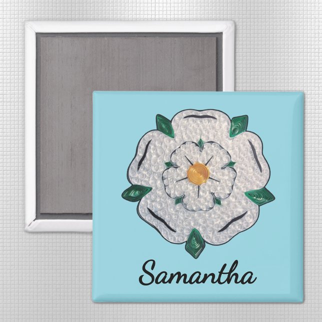 Imán Nombre, Papel Quilled Yorkshire White Rose 2-in Bl (Subido por el creador)