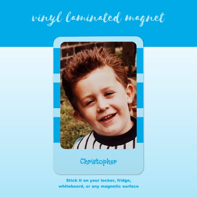 Imán Nombre personalizado añadir foto con franjas azule (Subido por el creador)