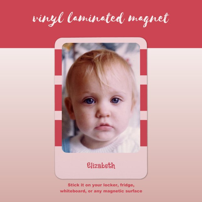 Imán Nombre personalizado añadir foto con franjas rosas (Subido por el creador)