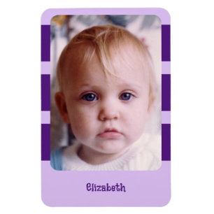 Imán Nombre personalizado añadir foto con rayas violeta