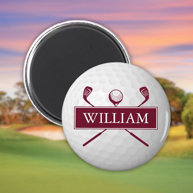 Imán Nombre personalizado Ball de golf de Borgoña (Personalized Name Burgundy Golf Ball Magnet)
