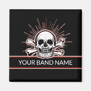 Imán Nombre personalizado Banda Skull Bones Rock & Roll