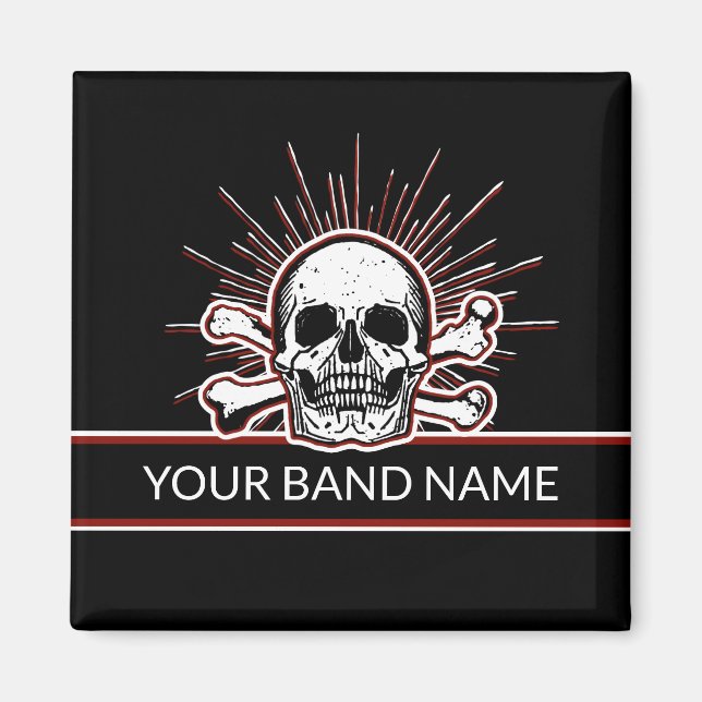 Imán Nombre personalizado Banda Skull Bones Rock & Roll (Frente)