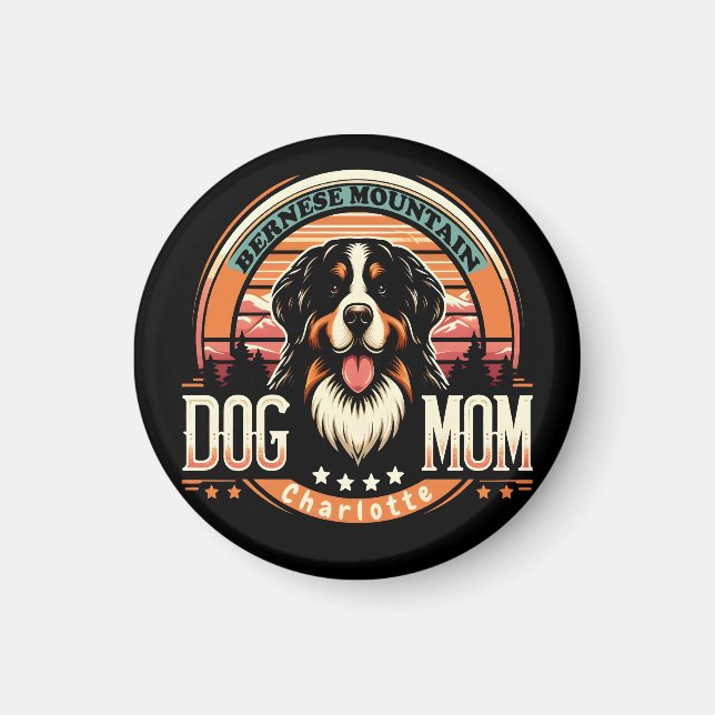 Imán Nombre personalizado Bernese Mountain Dog Mom Vint (Frente)