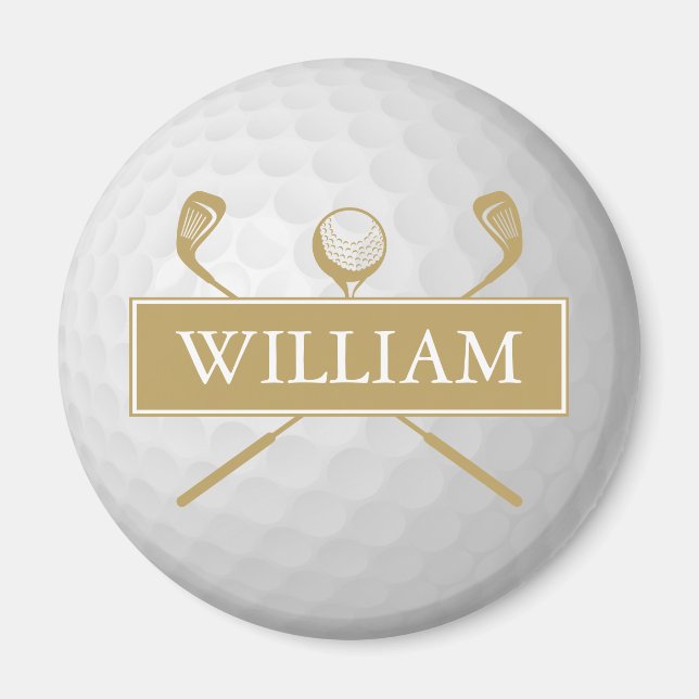 Imán Nombre Personalizado Bola De Golf De Oro Y Blanco (Frente)