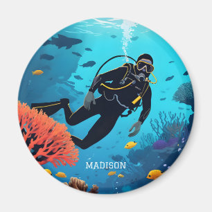 Imán Nombre personalizado Buceador Scuba